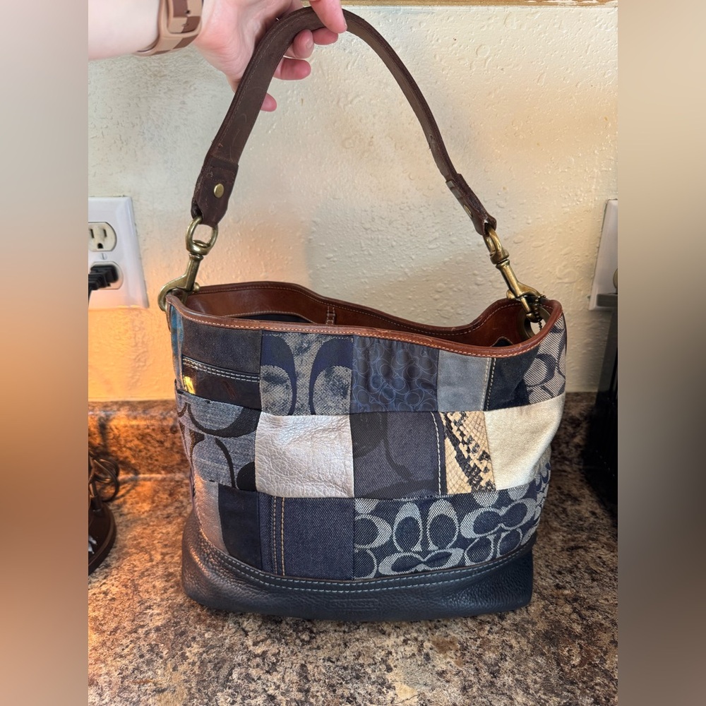 Coach Patchwork Hobo Bag in Blue and Brown
